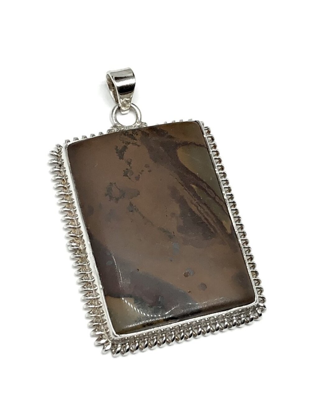 Sterling Silver Stone Pendant Unique Rectangular Brown Jasper 925 Silver Pendant